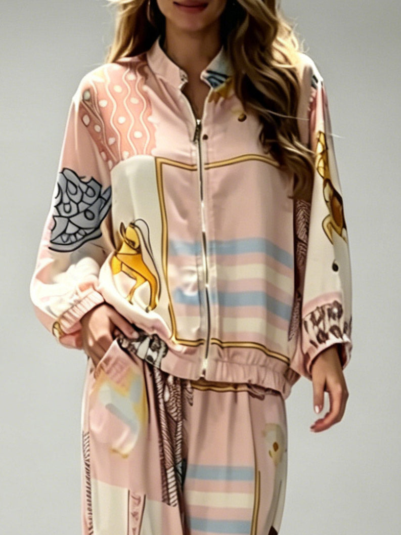 Lässige Hose mit künstlerischem Print und weitem Bein