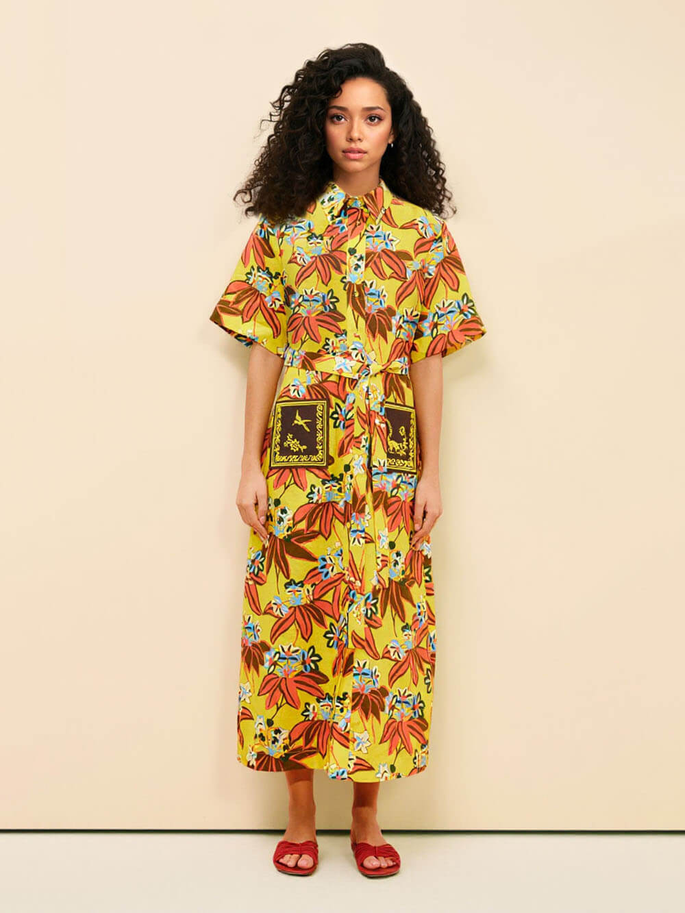 Unique Floral Print Midi Shirtdress
