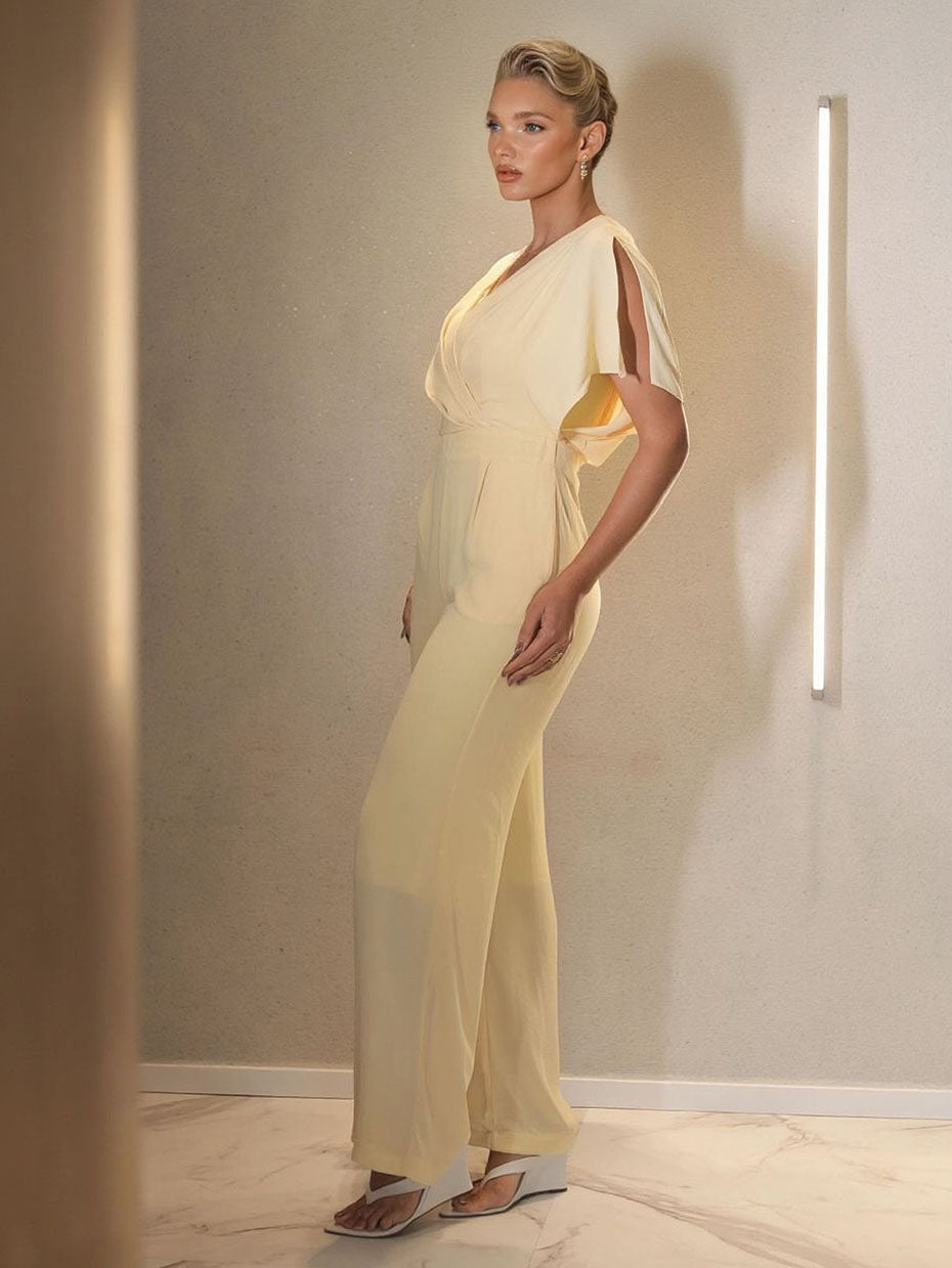 Elegant Draped Cross V-Neck Jumpsuit