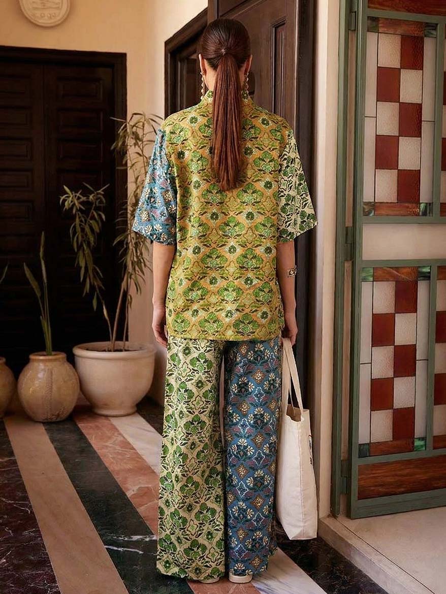 Retro-Hose mit Kunstdruck und weitem Bein