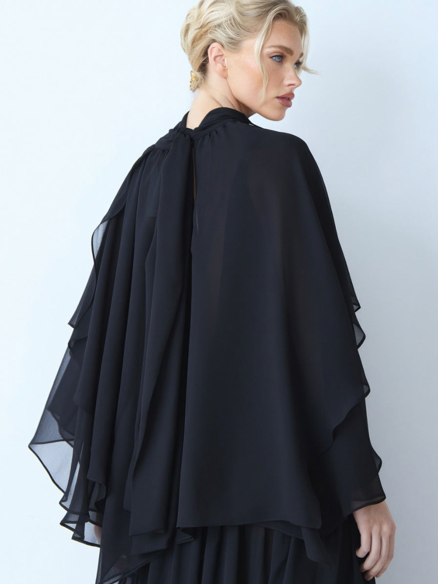 Elegant Chiffon Cape Top And Tiered Maxi Skirt Two-Piece Set