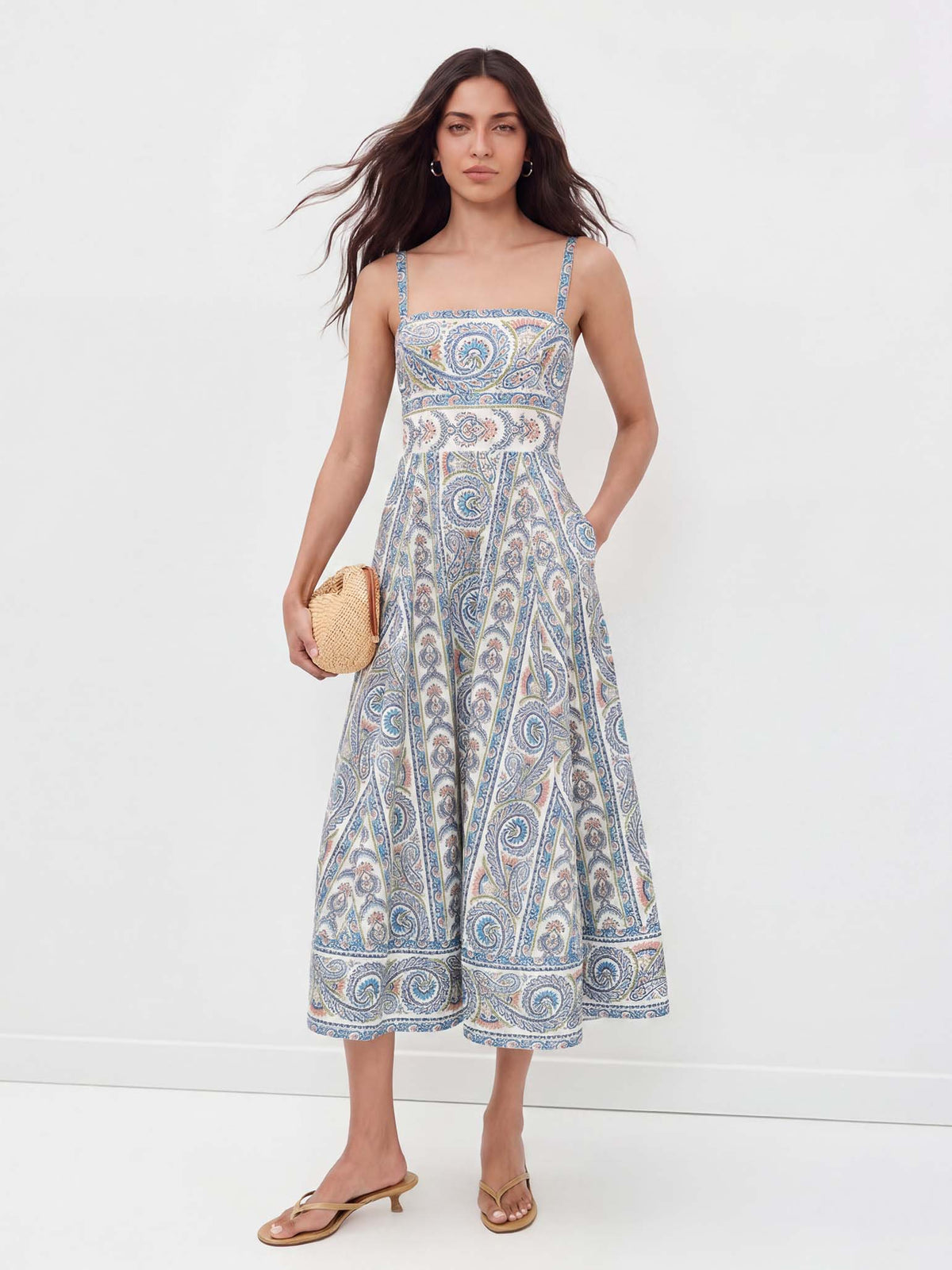 Bohemian-Midikleid mit Paisleymuster und eckigem Ausschnitt