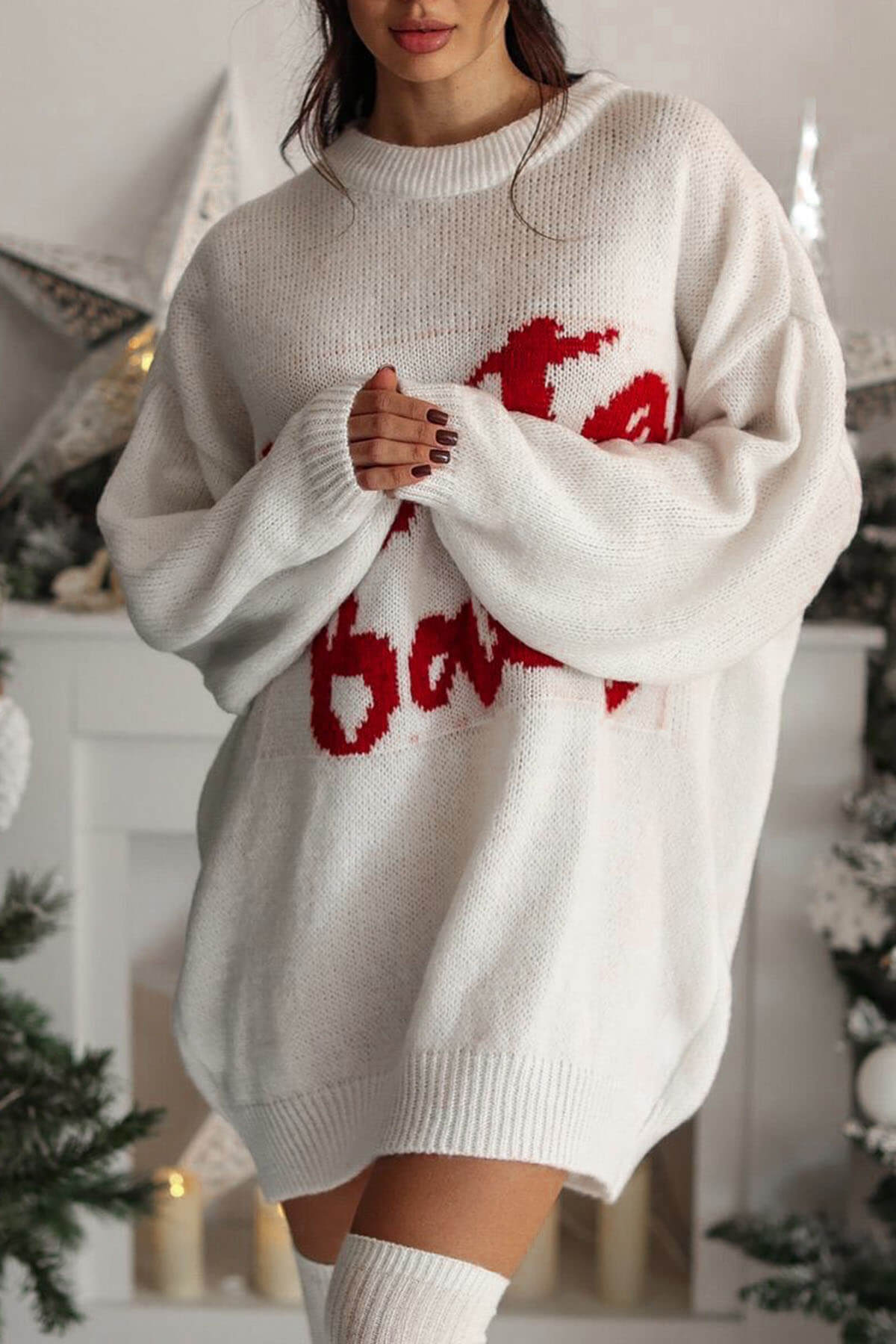 Christmas Santa Baby Loose-fitting Long-sleeved Mid-length Knit Sweater