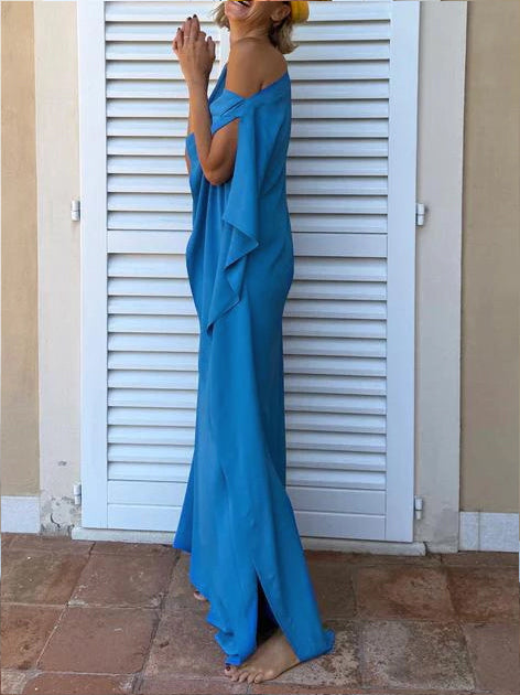 Elegant One-Shoulder Draped Maxi Dress