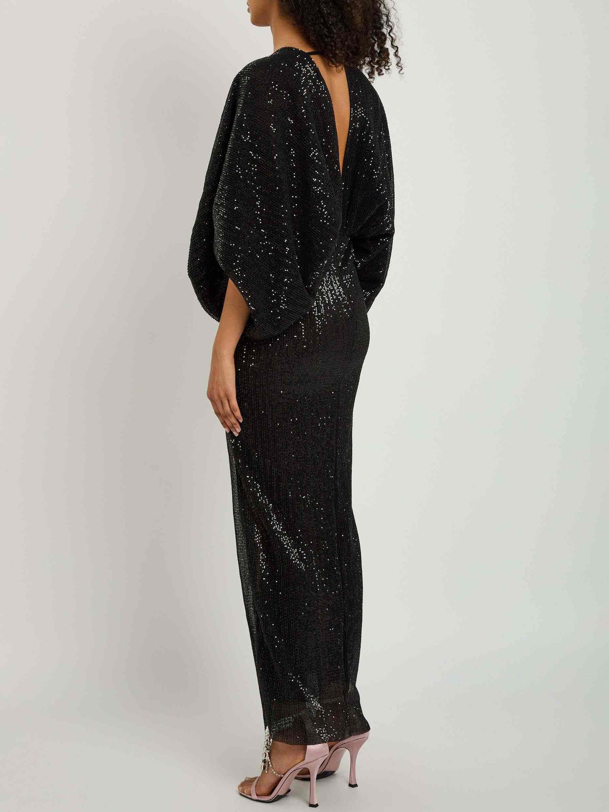 Sequin Batwing Sleeve High Slit Party Maxi Dress