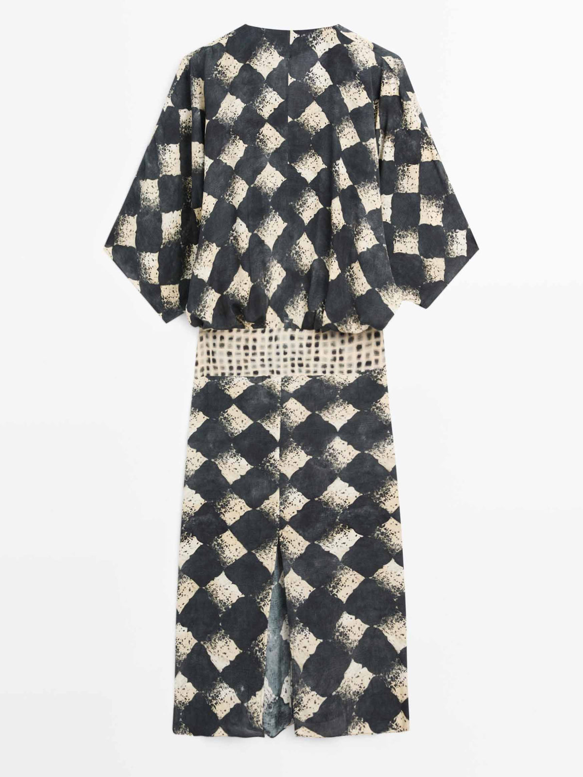Abito lungo casual con stampa a quadri astratti e maniche a kimono