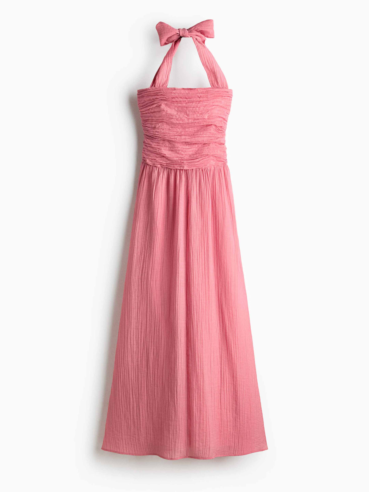 Robe longue élégante fluide à col licou et taille froncée