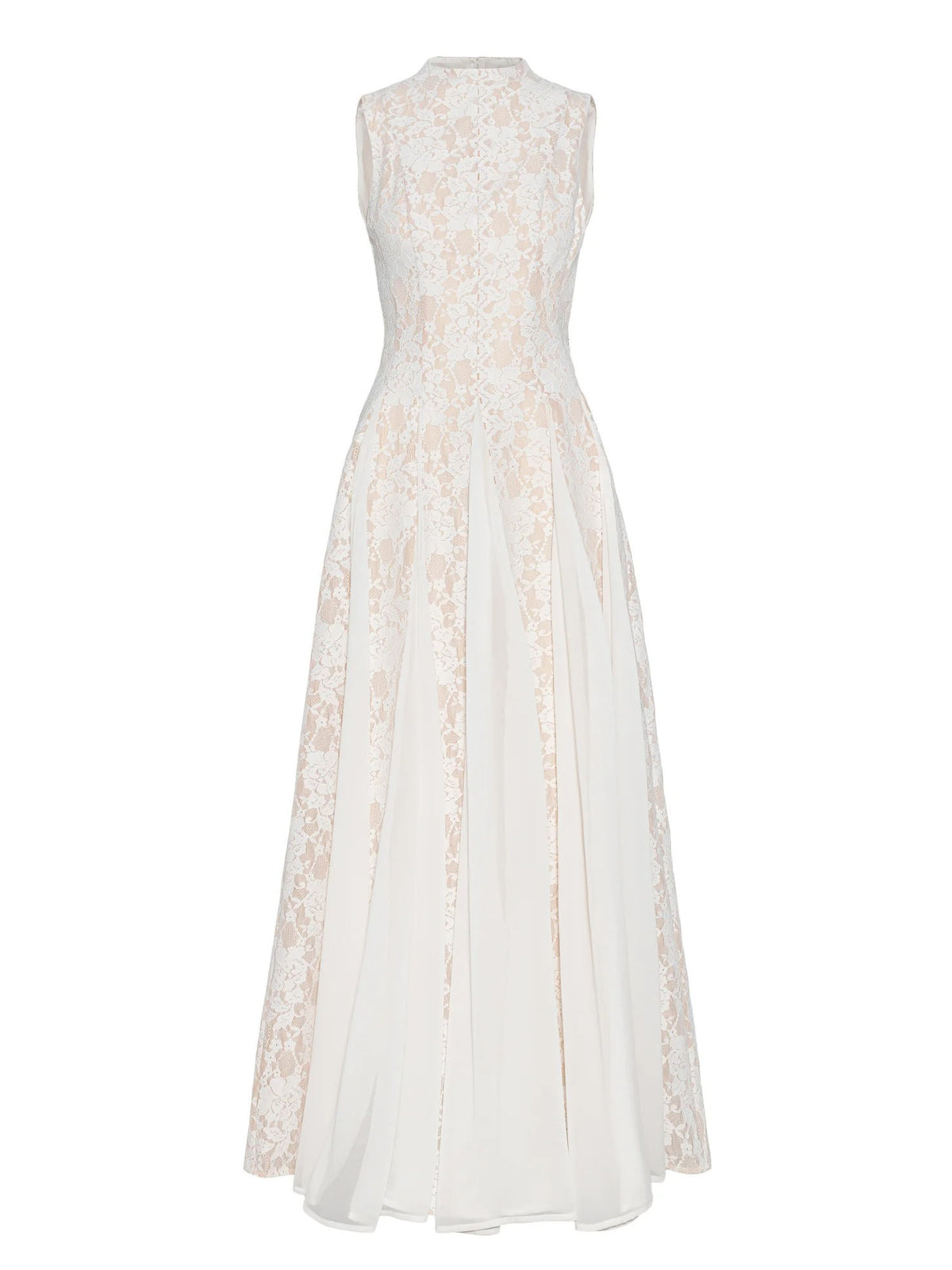 Elegantes Maxikleid mit hohem Kragen und Spitzeneinsatz