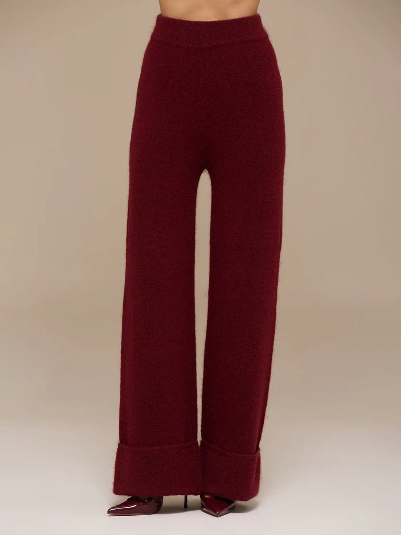 Elegant Flared Sleeve Knit Top And Pants Two-piece Set