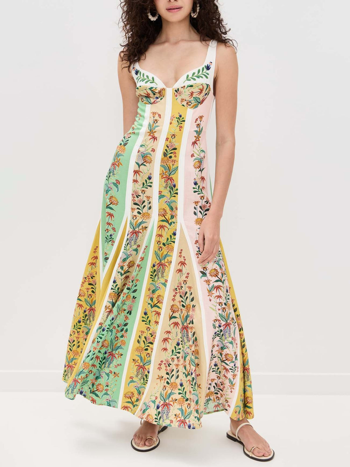 Vestido maxi casual de corte A con patchwork y estampado floral