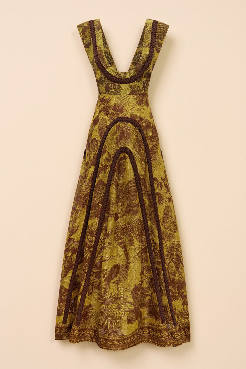 Delicate Printed Cut-Out Patchwork Knit Maxi Dress