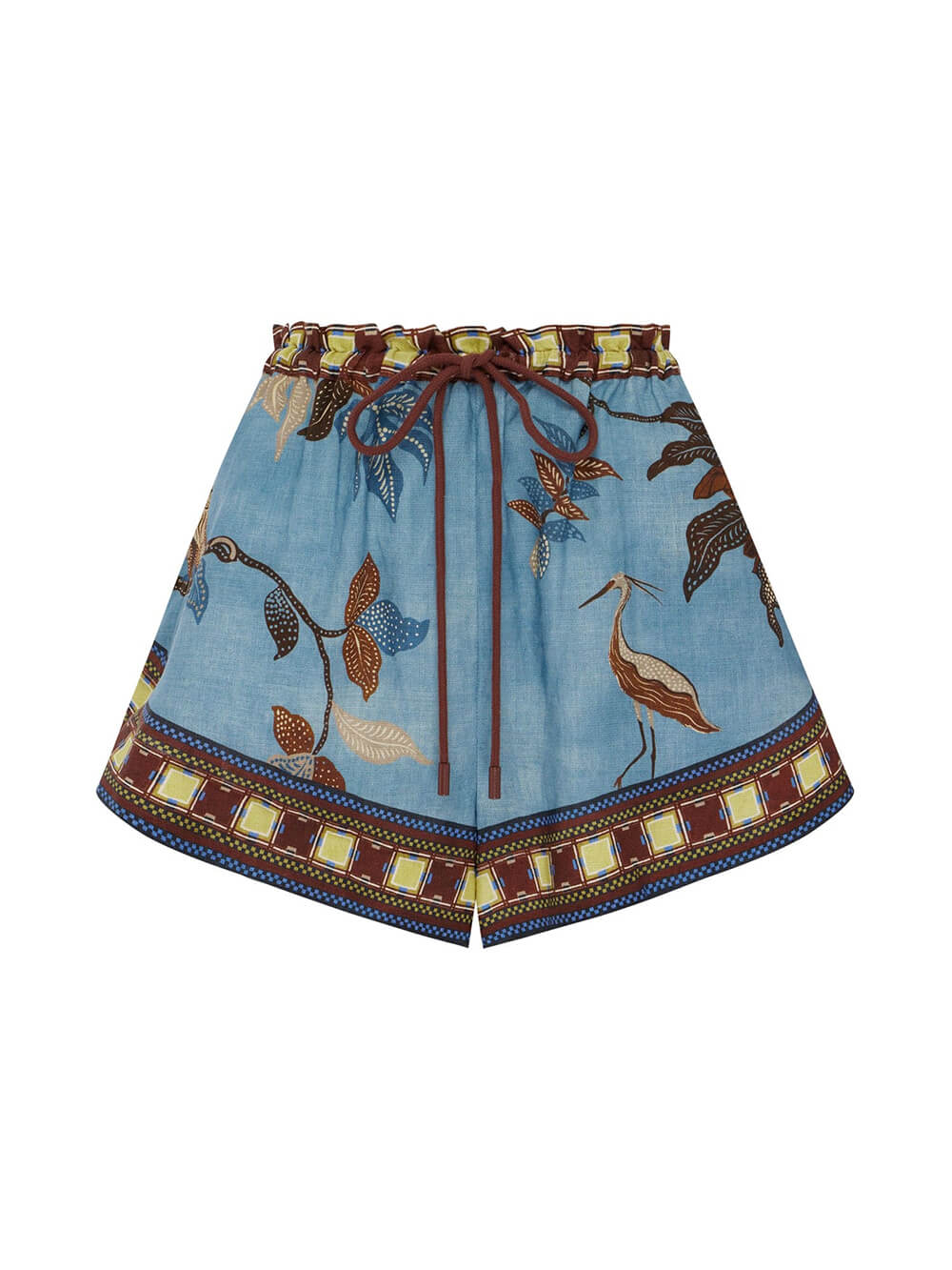 Completo con top a spalle scese e pantaloncini, stampa boho color block e coulisse