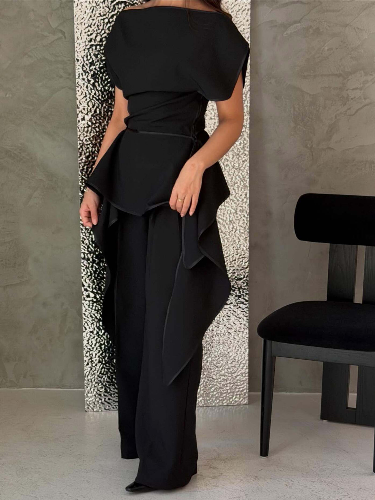 Zweiteiler-Set aus asymmetrischem Fransentop und Hose