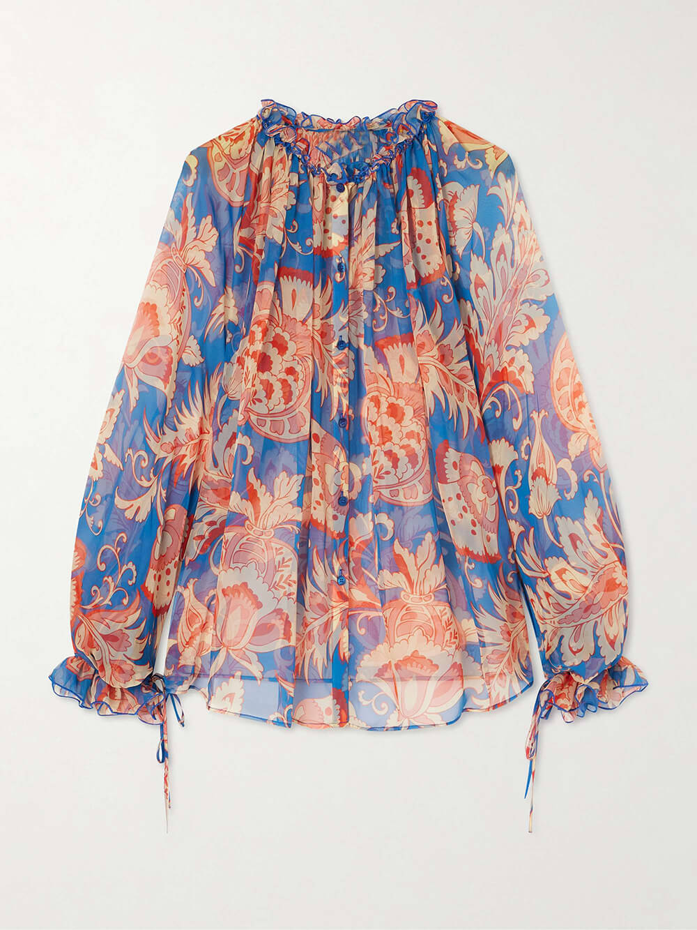 Moderna blusa in chiffon stampato con volant