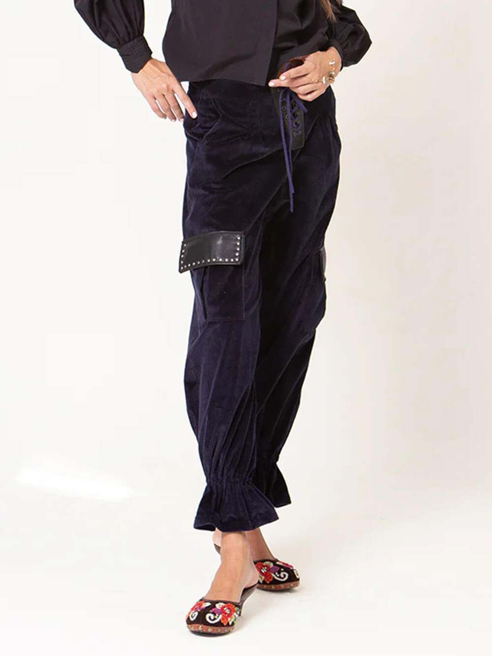 Retro Fashion Corduroy Drawstring Tapered Pants