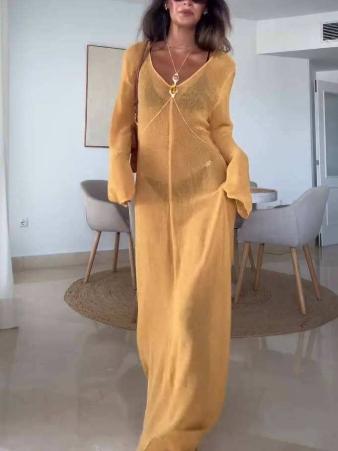 Vacation Style Loose Semi-permeable Knitted Maxi Dress