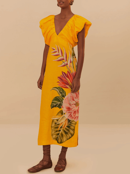 Plissiertes Kleid mit V-Ausschnitt und Print