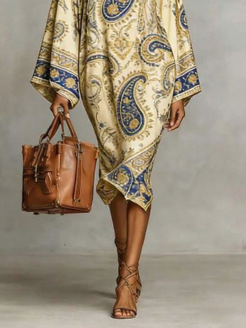 Retro Paisley Print Midi Dress