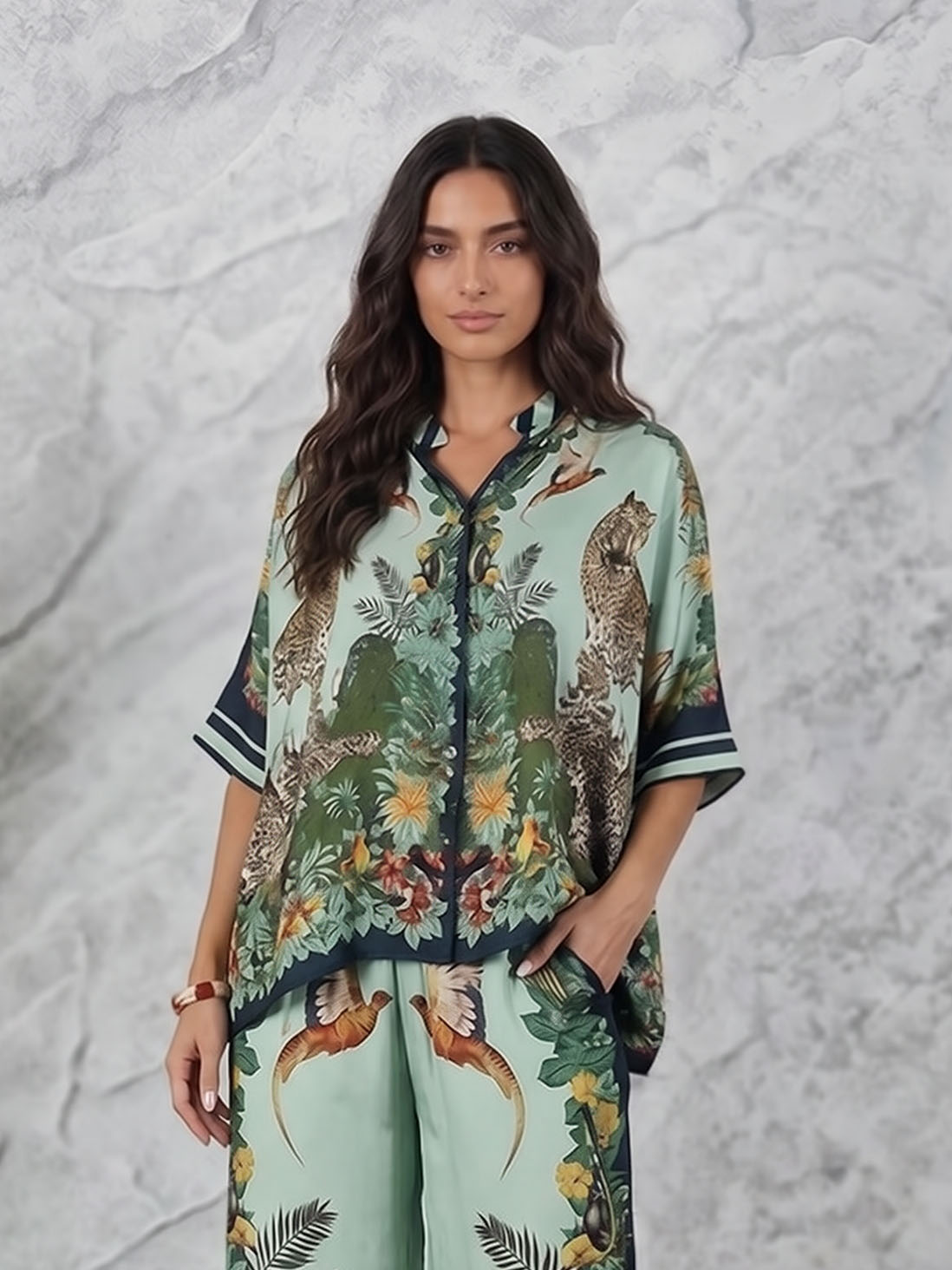 Exotic Jungle Print Batwing Sleeve Shirt