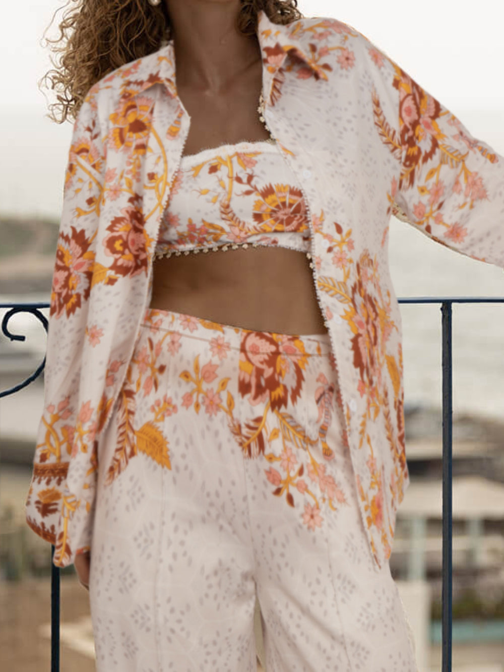 Blusa oversized de estilo de férias com estampado único