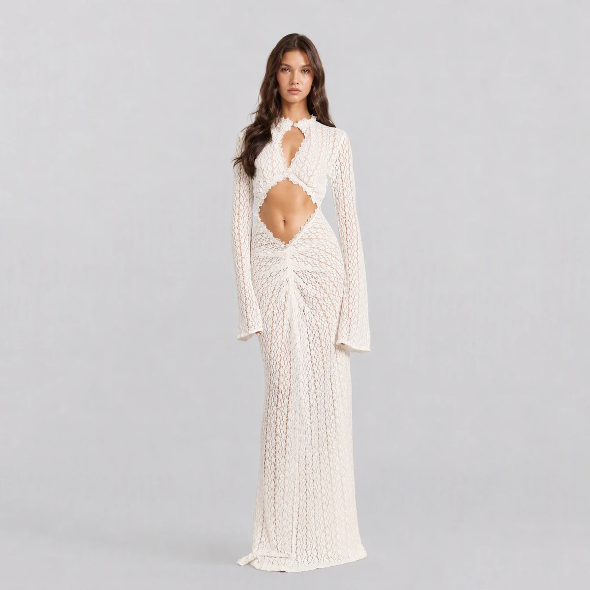 Sheer lace asymmetrical beach vacation dress