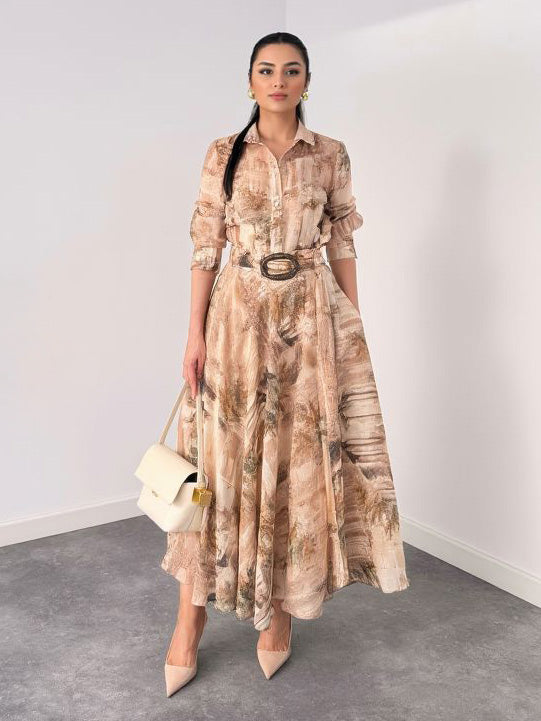Set retrò a due pezzi con stampa astratta beige