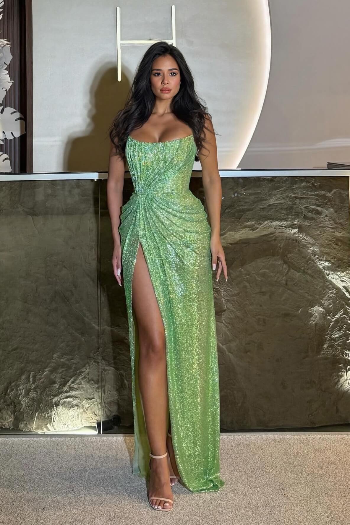 Elegant Sequin Slit Party Maxi Dress