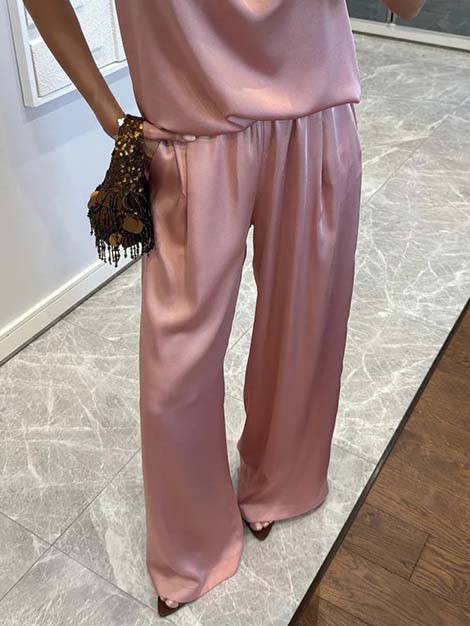 Elegant Halter Neck Swing Collar Top And Wide Leg Pants Suit-Pants