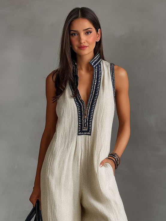 Lässiger ärmelloser Jumpsuit mit Colorblocking