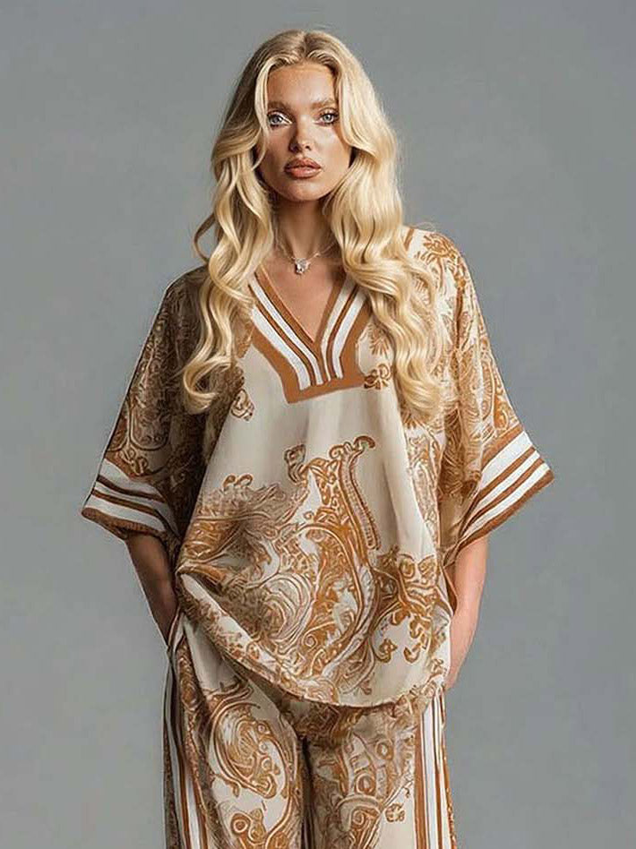 Boho-Hose mit Paisleymuster und hoher Taille