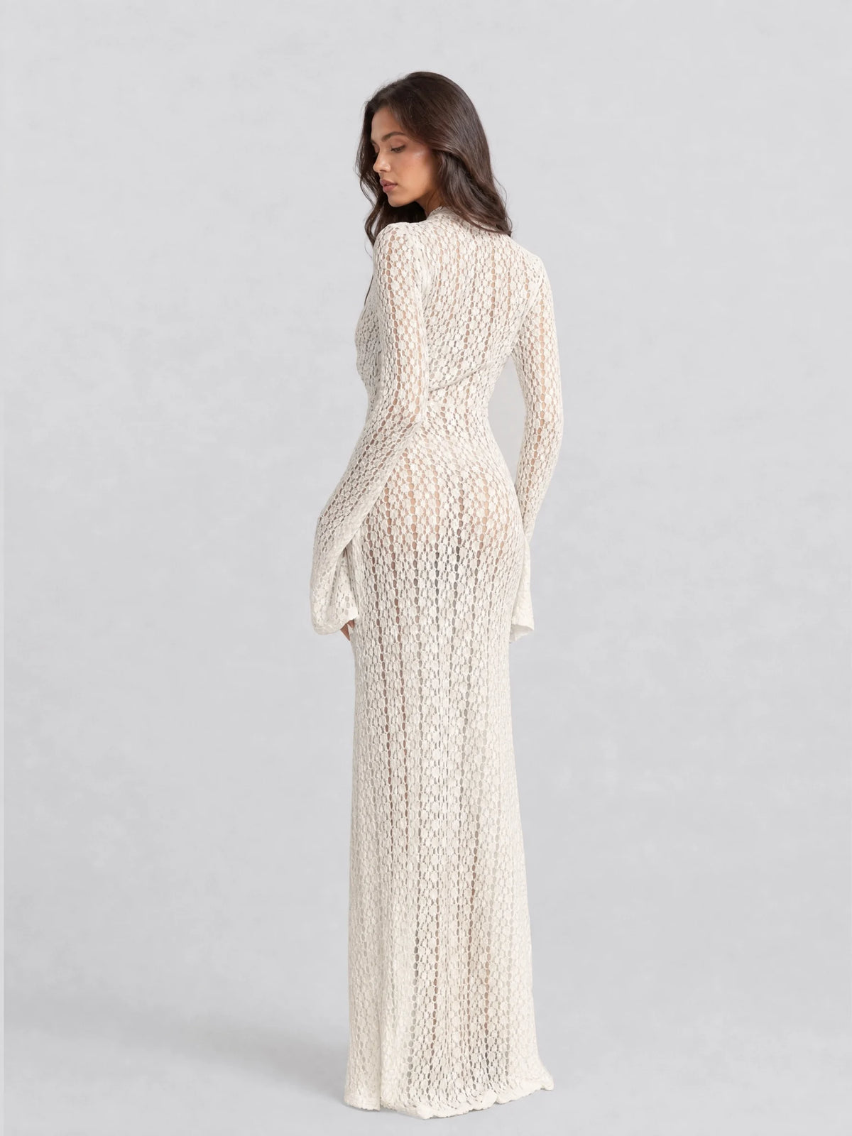 Sheer lace asymmetrical beach vacation dress