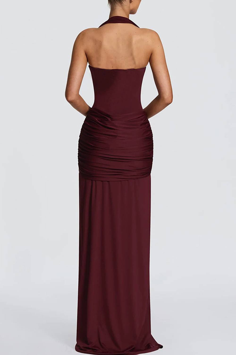 Sweetheart Halter Neck Twist Front Ruched Mermaid Maxi Dress