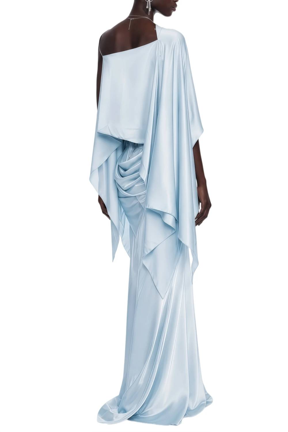 Zweiteiliges Set aus Satin-Crop-Top mit Capeärmeln und drapiertem Mermaid-Maxirock mit Spitzeneinsatz an der Taille