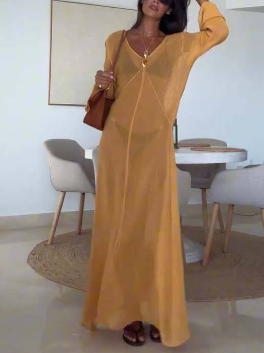 Vacation Style Loose Semi-permeable Knitted Maxi Dress