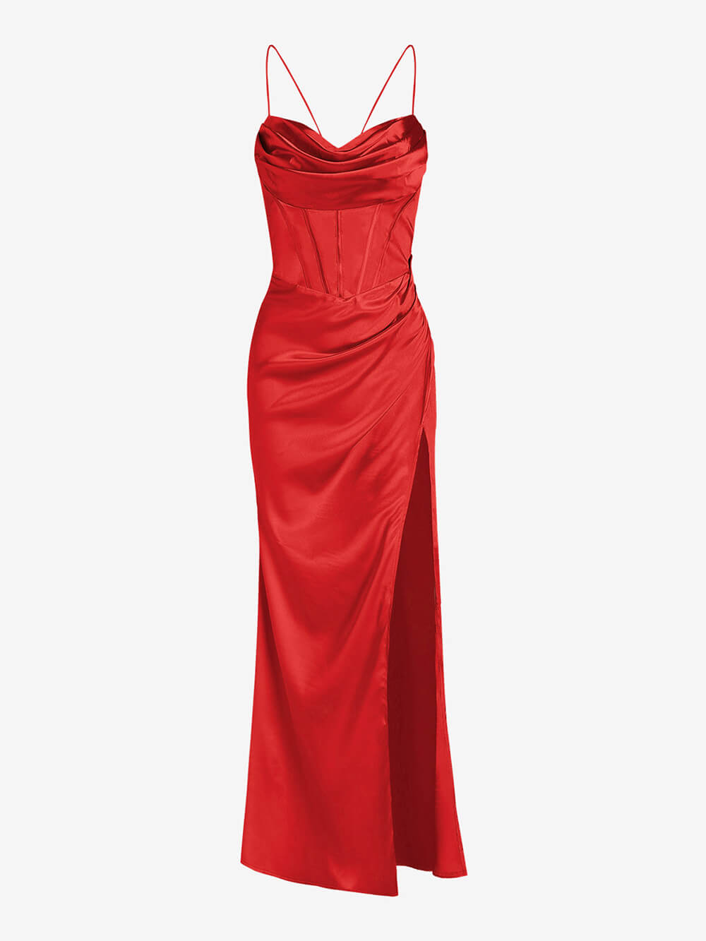 Vestido largo plisado de satén, elegante y entallado
