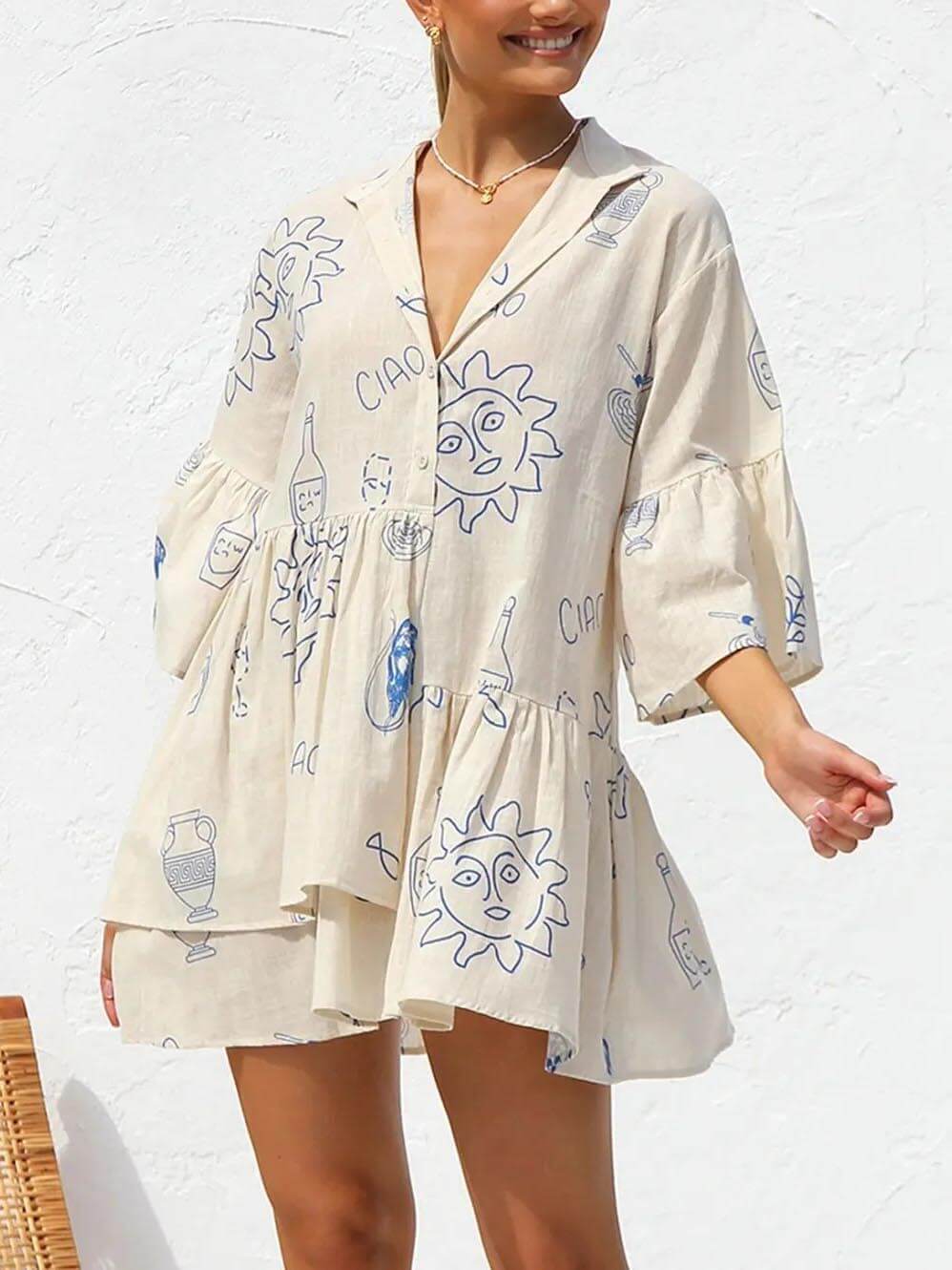 Vestido curto largo de estilo étnico