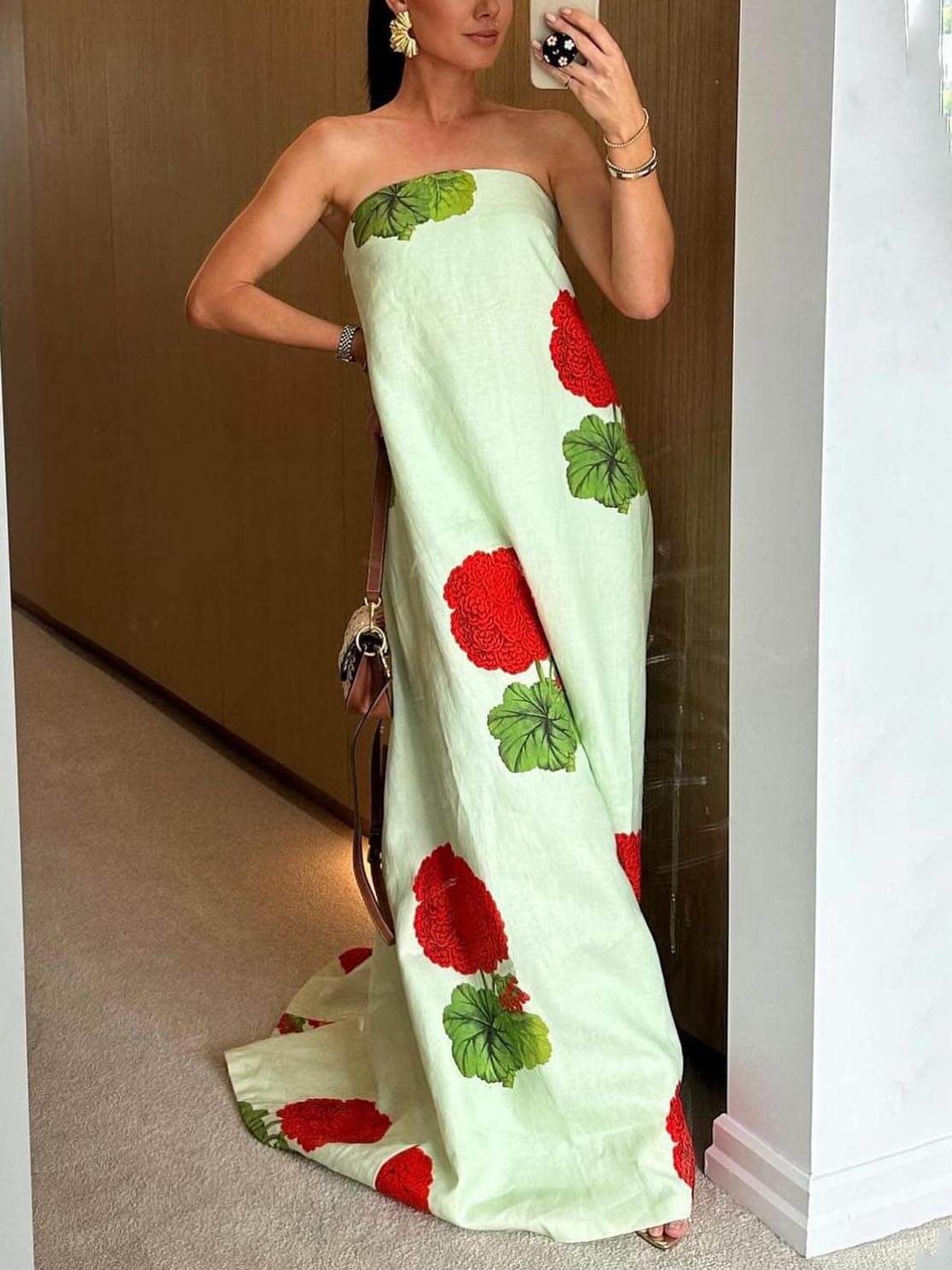 Vestido maxi com estampado floral de gerânios