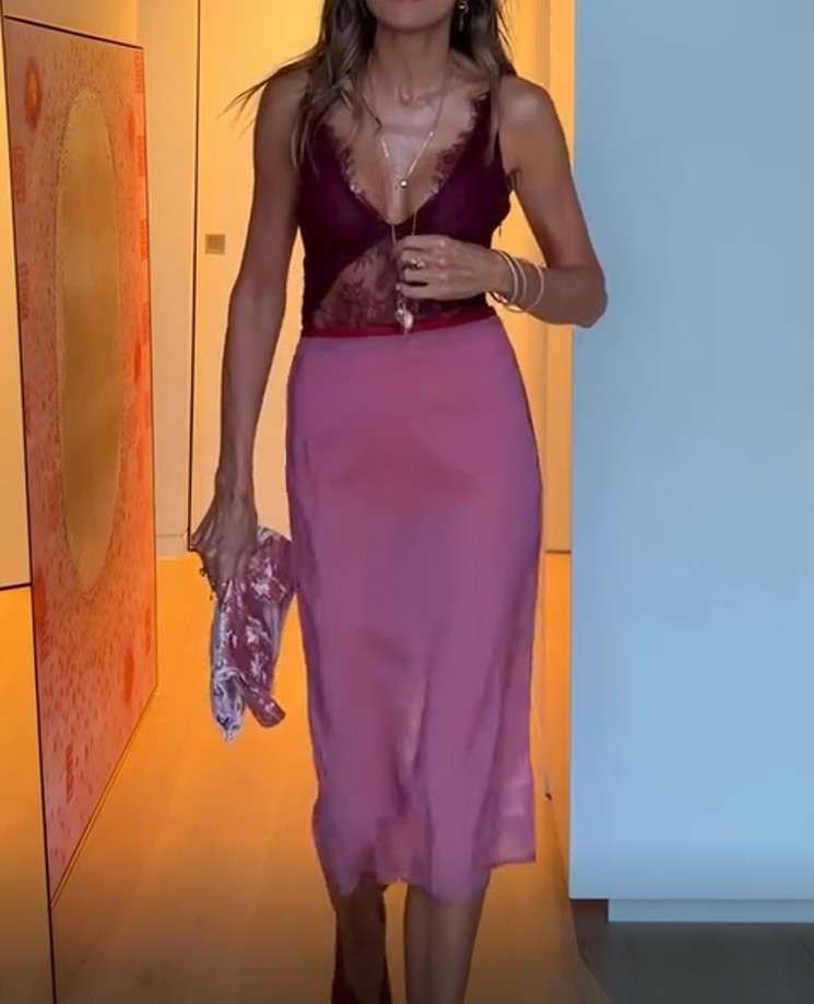 Burgundy Lace Sheer V-neck Dusty Pink Satin Patchwork Midi Dress
