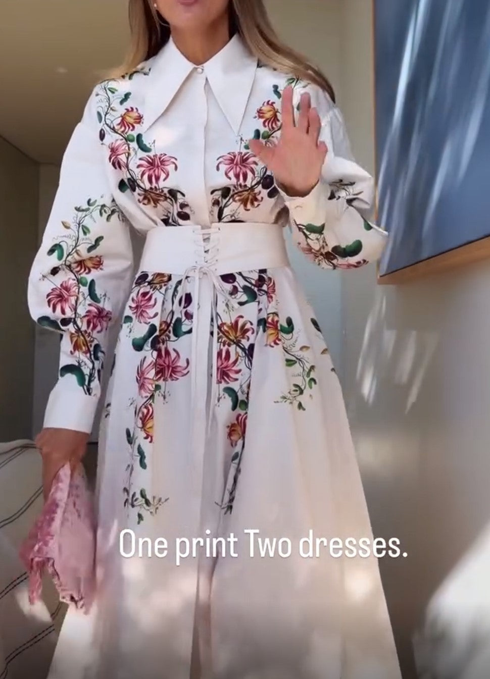 Abito midi camicia con stampa floreale bianca