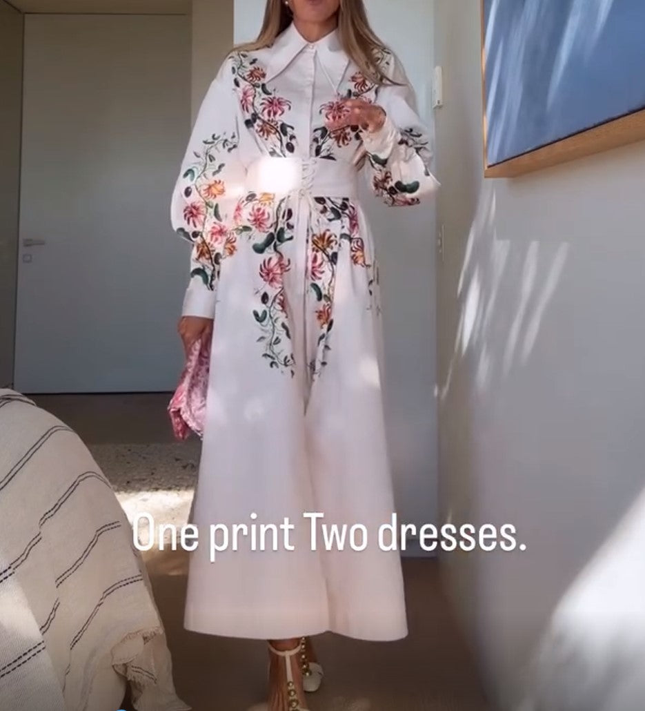 Midikleid mit weißem Blumenmuster