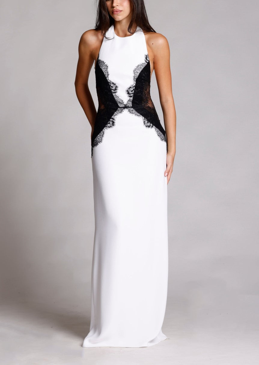 Black Lace Cutout White Maxi Dress
