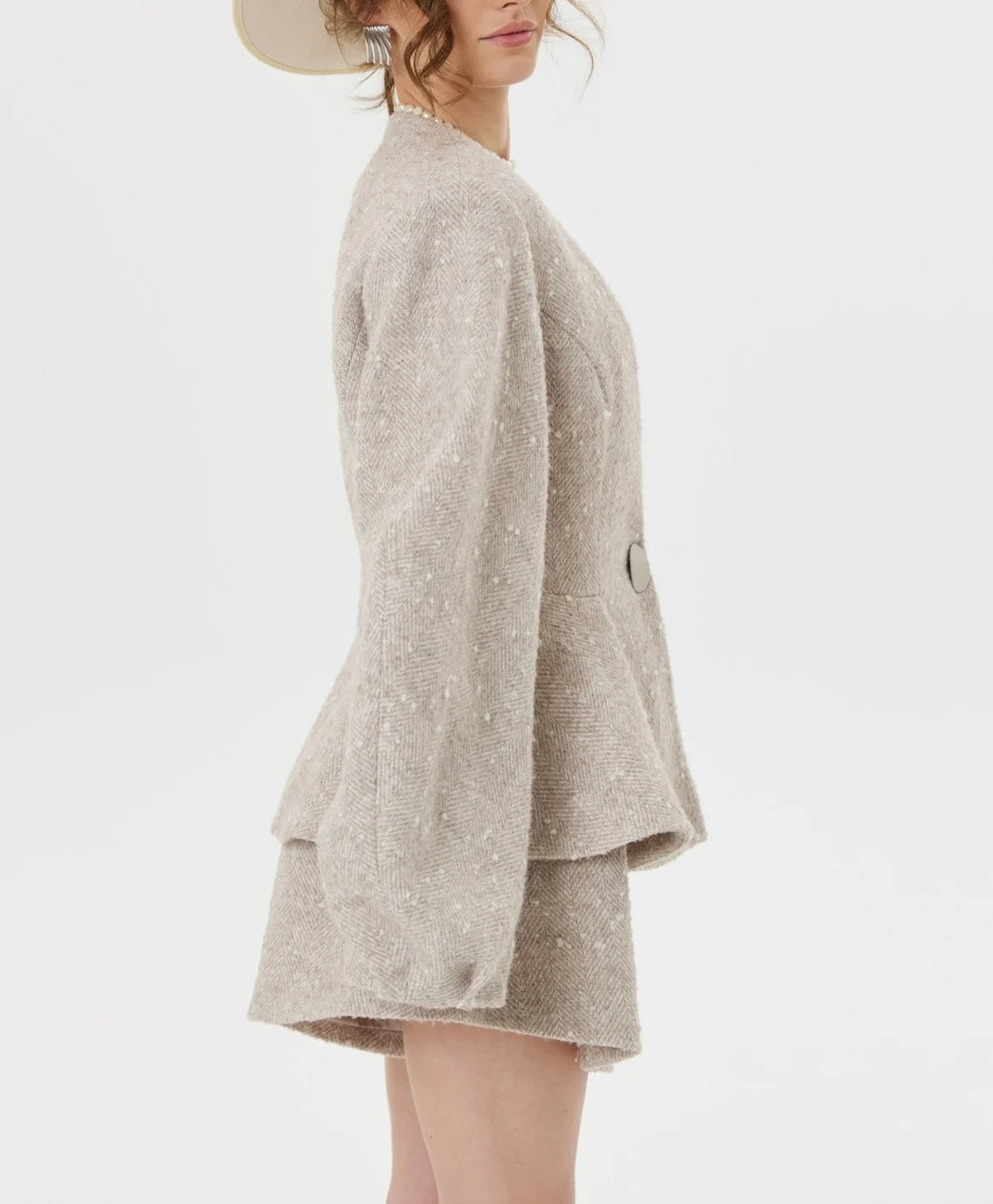 Women's Textured Tweed Peplum Blazer and Matching Two Piece Set