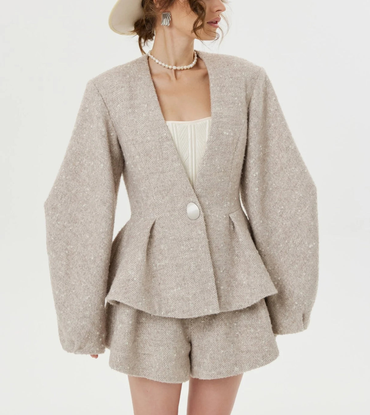 Women's Textured Tweed Peplum Blazer and Matching Two Piece Set