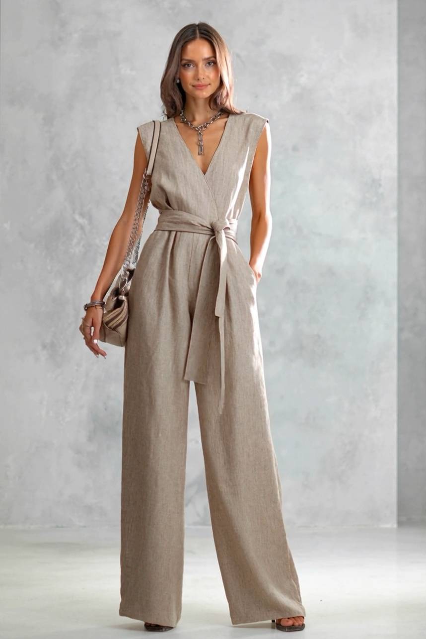Jumpsuit mit V-Ausschnitt und Schnürung