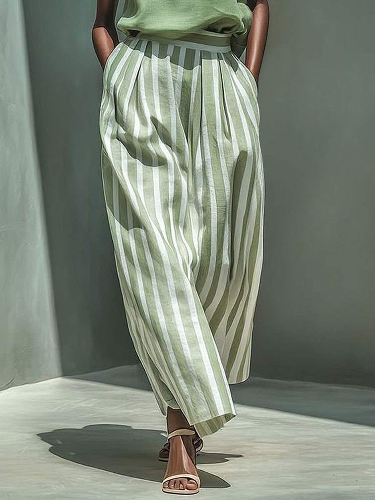 Lässiges gestreiftes zweiteiliges Set mit Hose mit weitem Bein