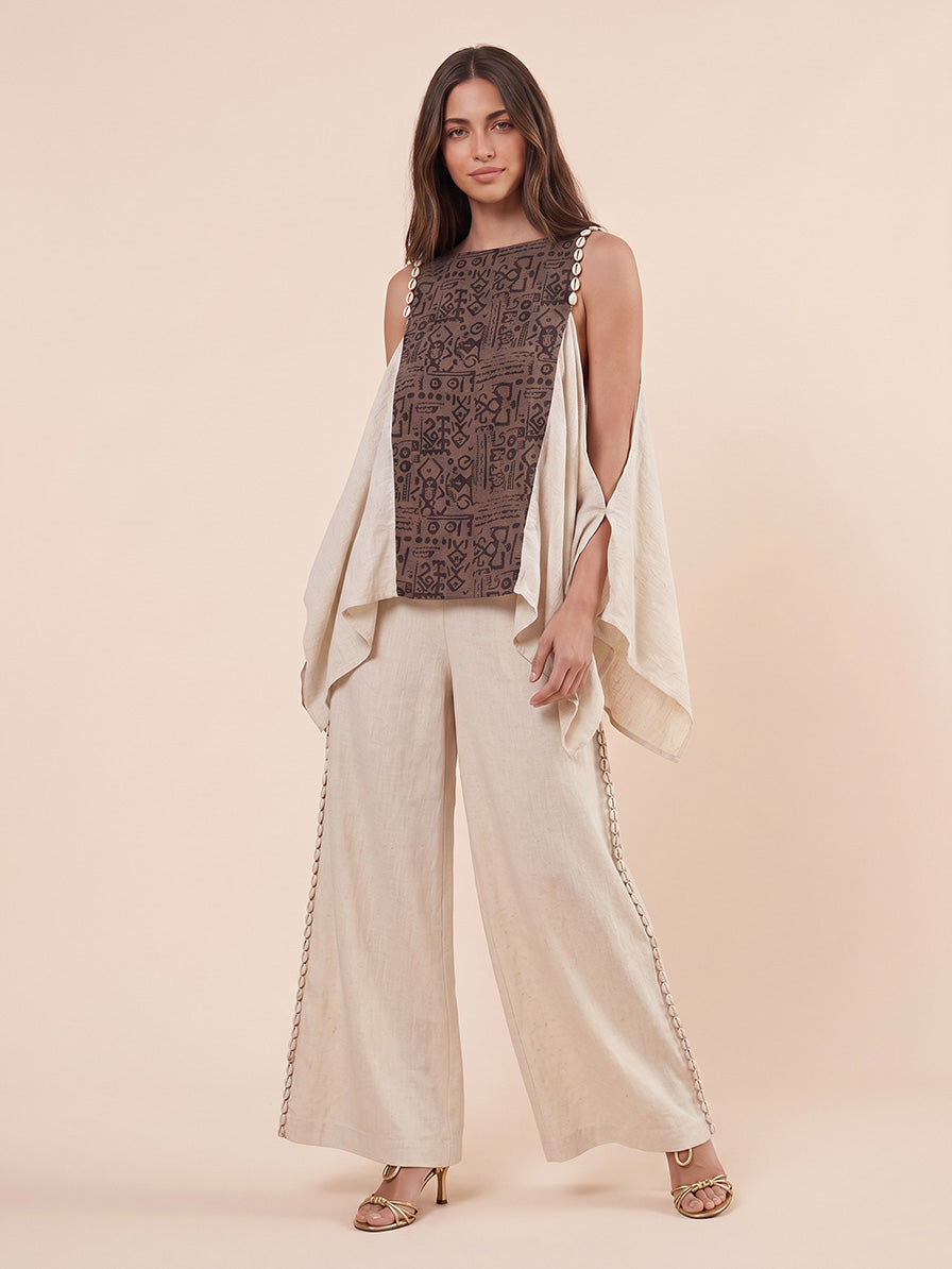 Bohemian Shell Trim Wide-Leg Pants Two-Piece Set