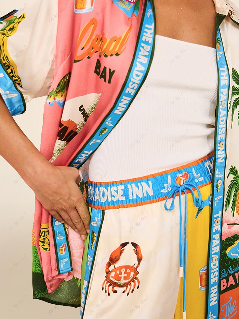 Conjunto estampado de dos piezas estilo verano en la playa - Pantalones