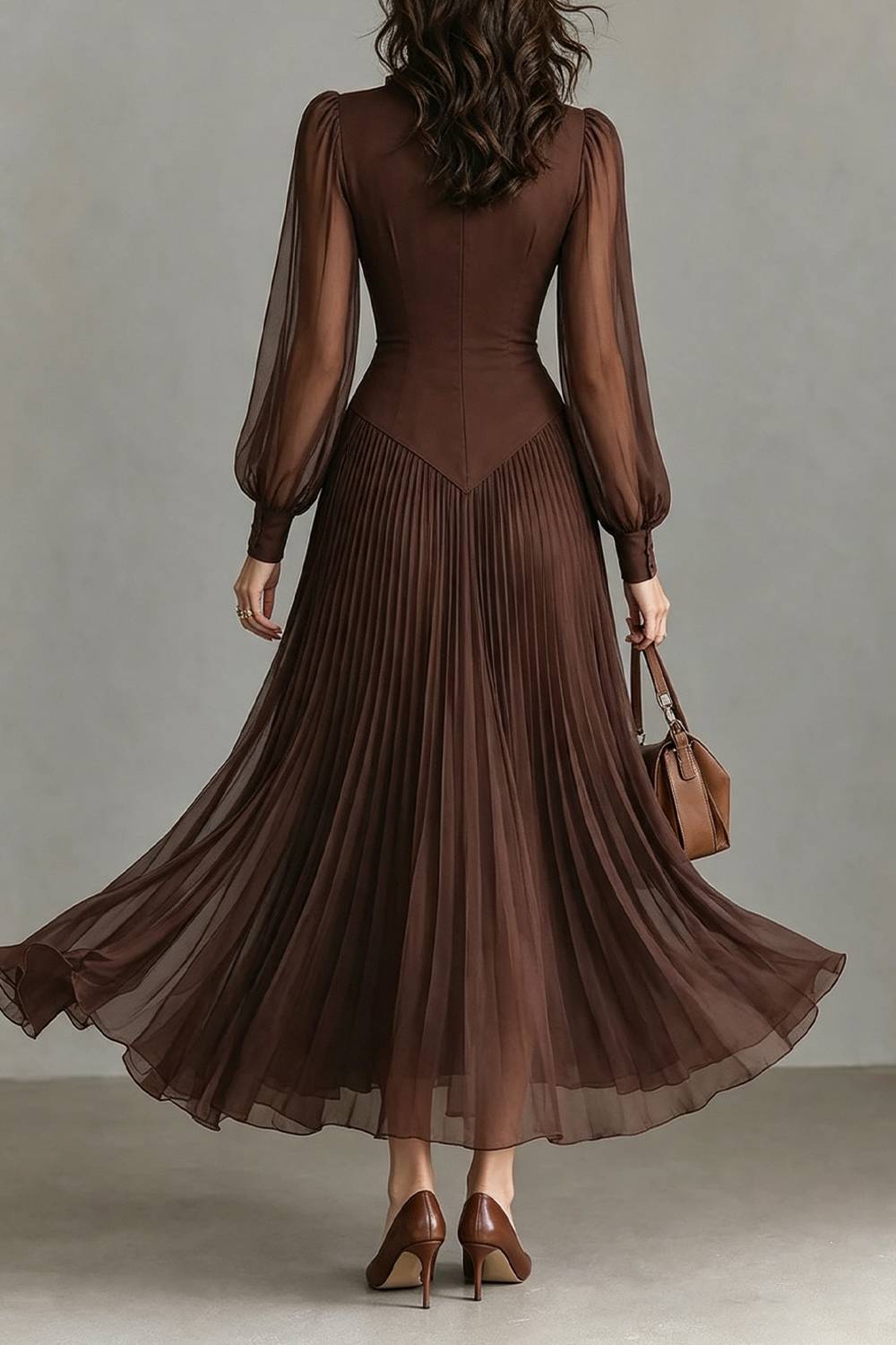 Vestido vintage com decote em V e mangas balão