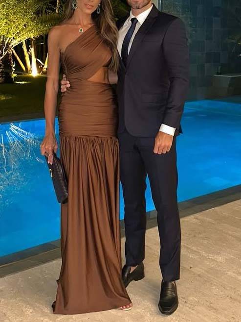 Unique Off-shoulder Waist Hollow Maxi Dress