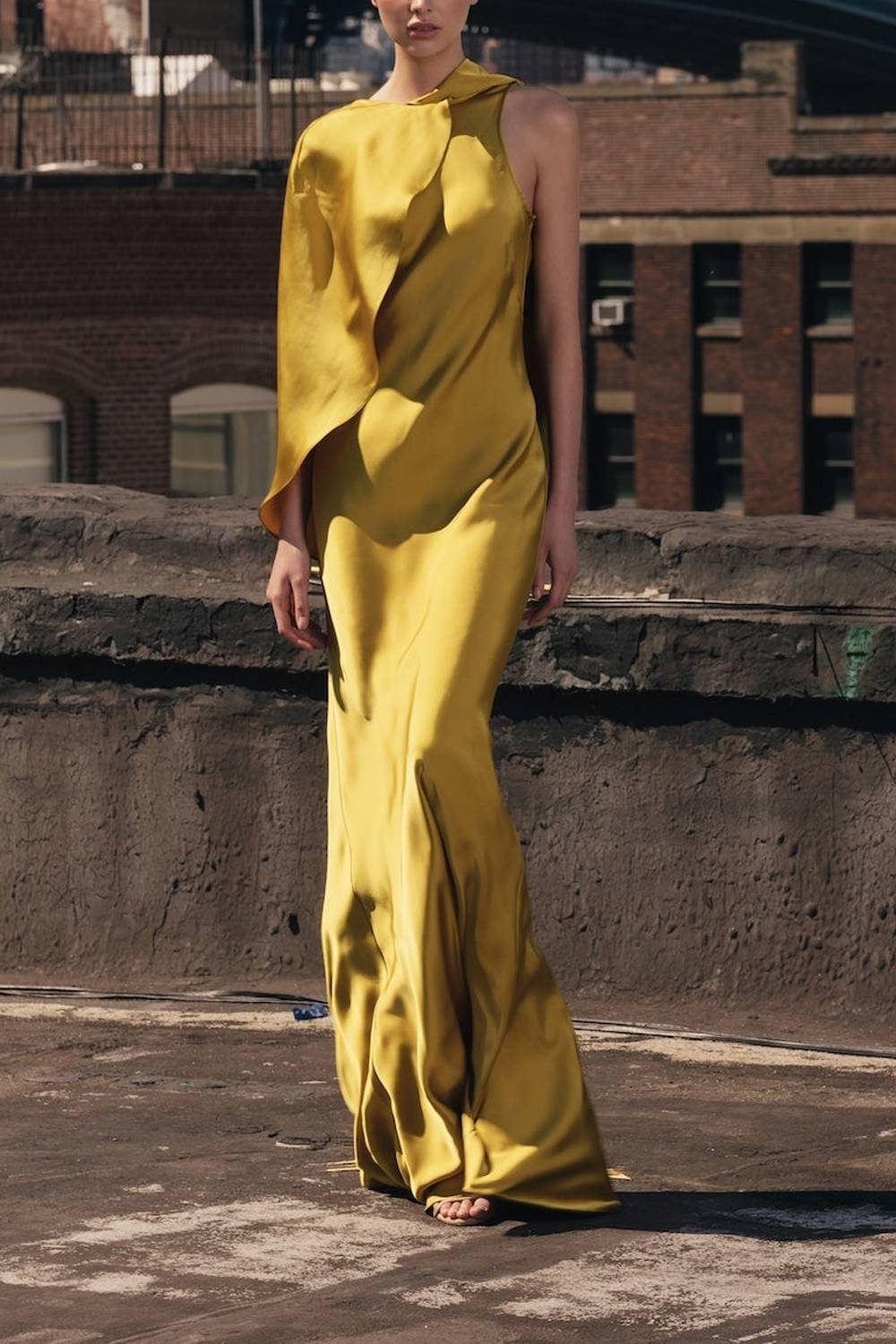 Cape Sleeve Satin Mermaid Maxi Evening Gown